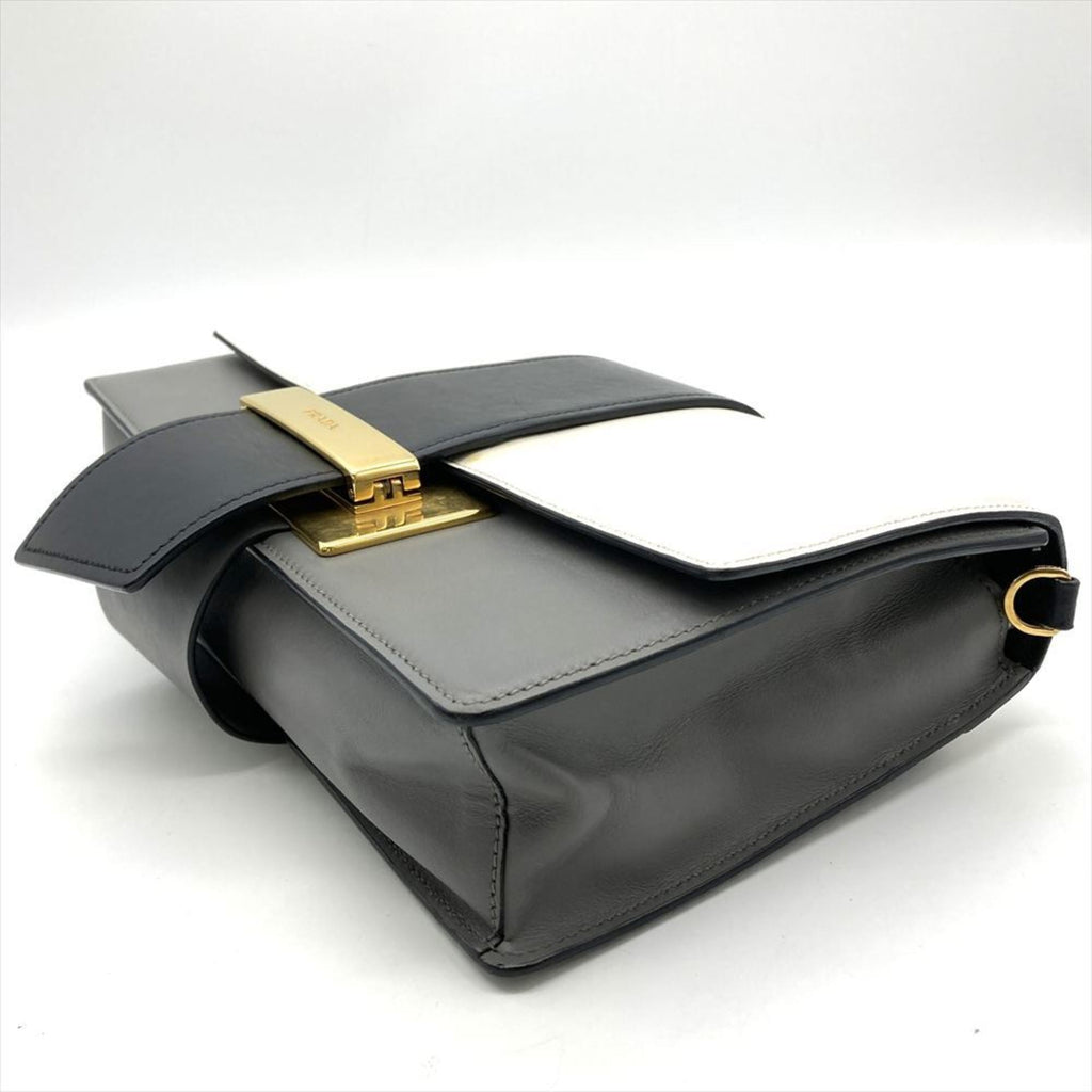 Prada Gray Multi-Color White Leather Shoulder Bag