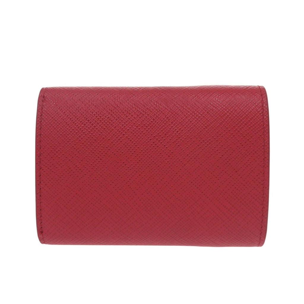 Prada Red Color Leather Saffiano Metal Wallet (Tri-Fold)