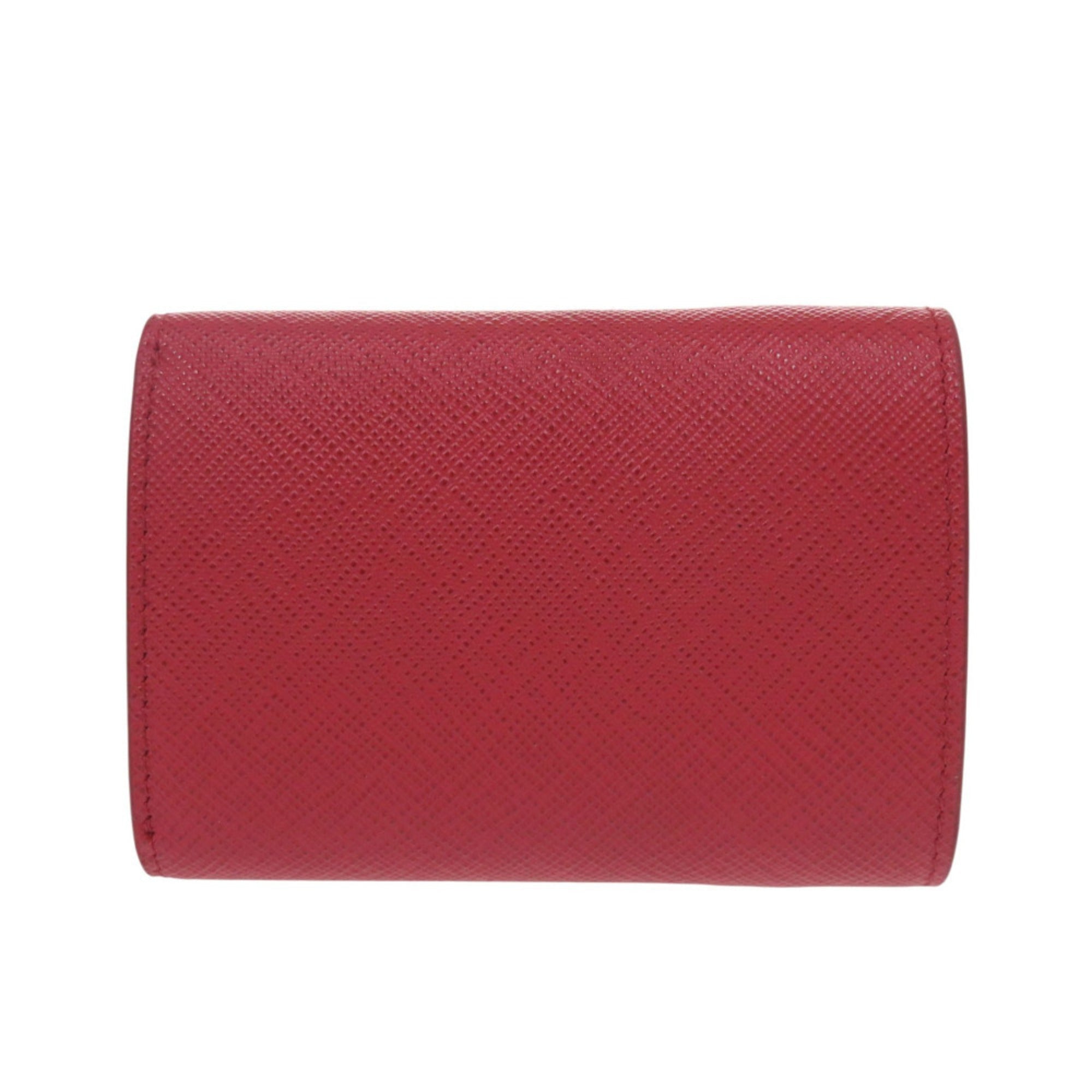 Prada Red Color Leather Saffiano Metal Wallet (Tri-Fold)
