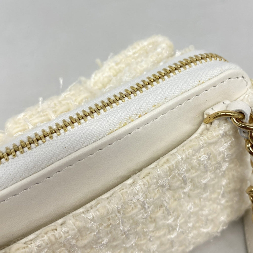 Chanel Ivory Tweed Chain/Shoulder Wallet