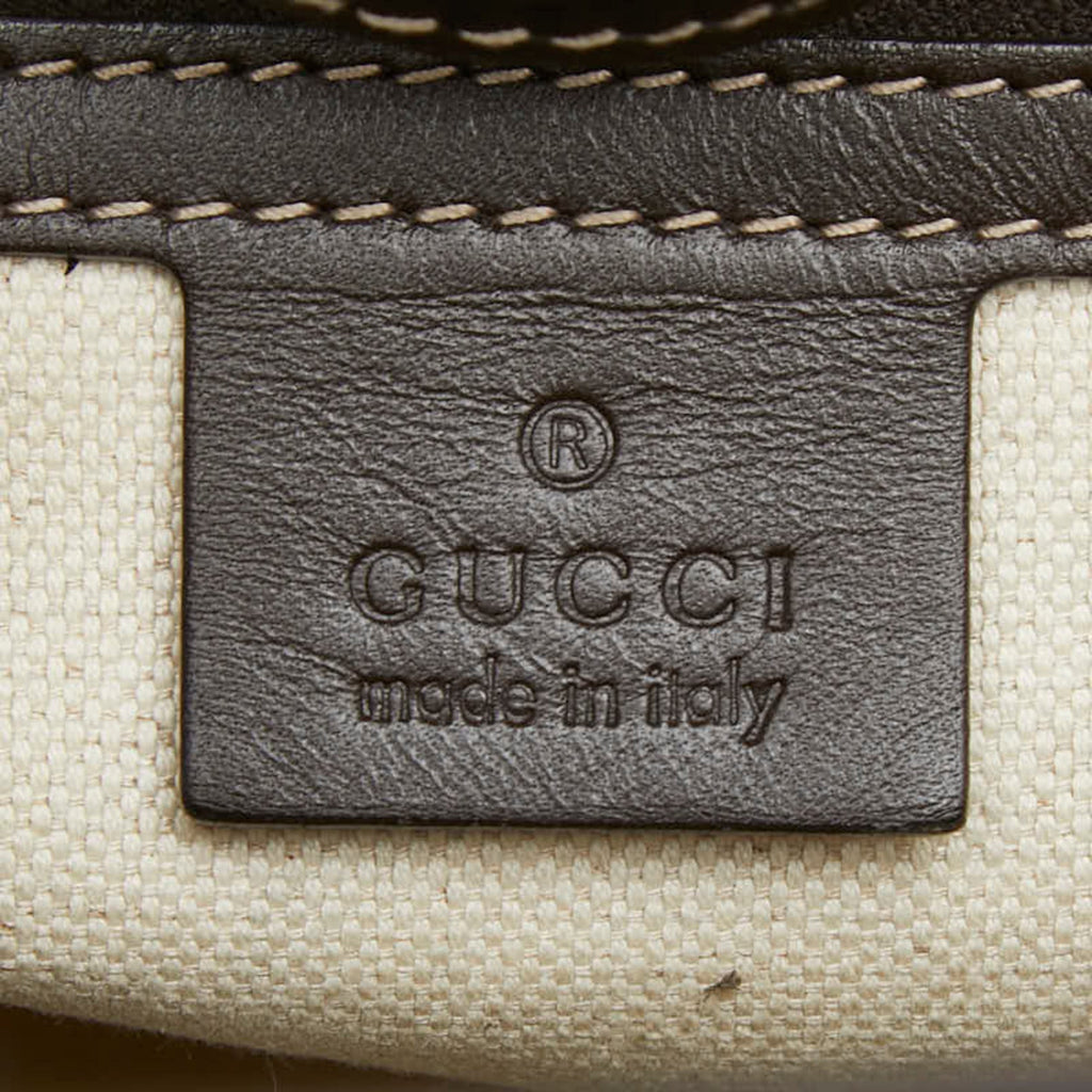 Gucci Gg Canvas Beige Brown Gg Canvas Leather Handbag Tote Bag (Pre-Owned)