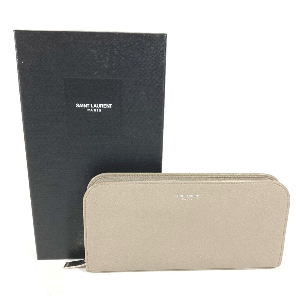 Saint Laurent Gray Leather Long Wallet (Bi-Fold) (Pre-Owned)