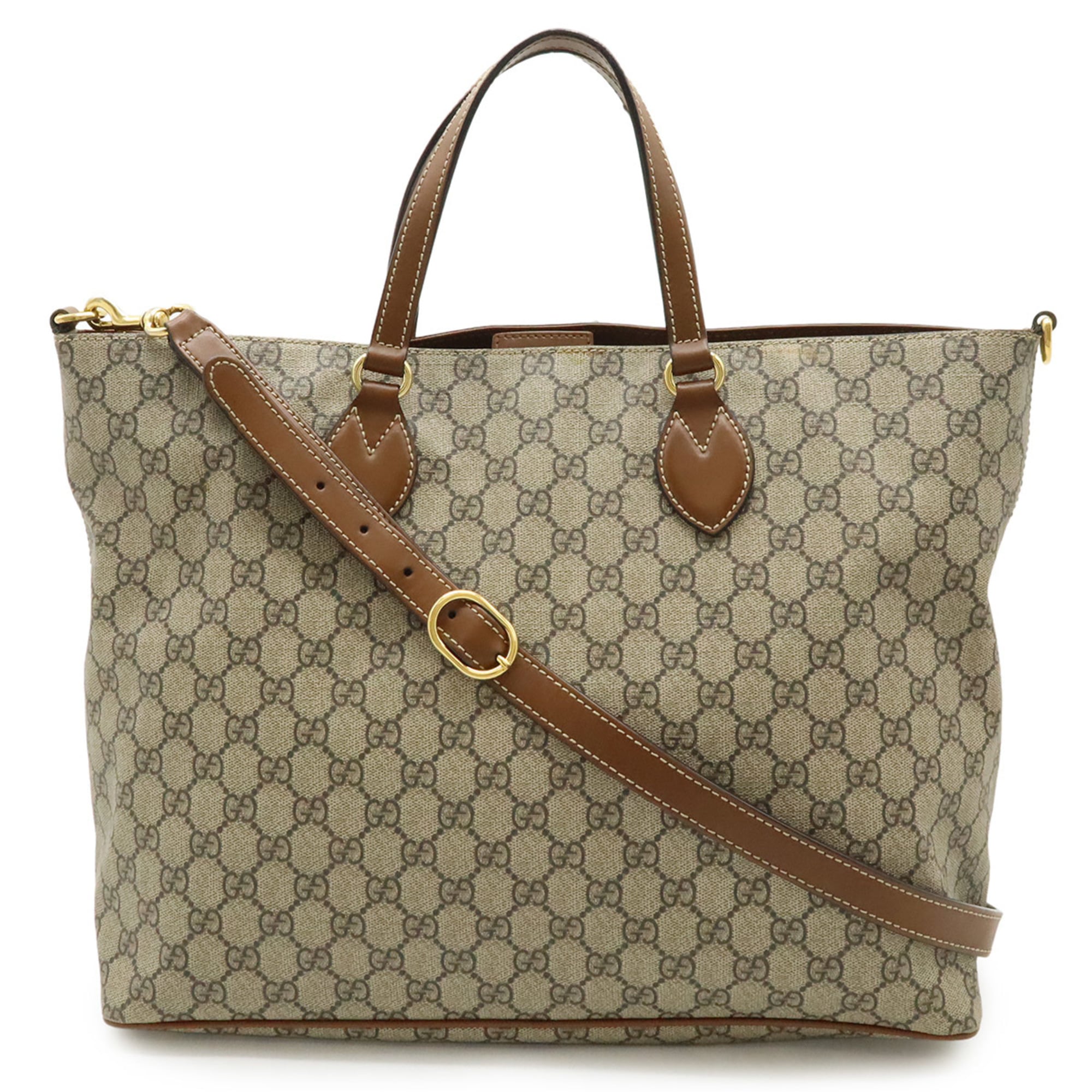 Gucci Beige Brown Brown Gg Supreme Shoulder Bag Tote Bag (Pre-Owned)
