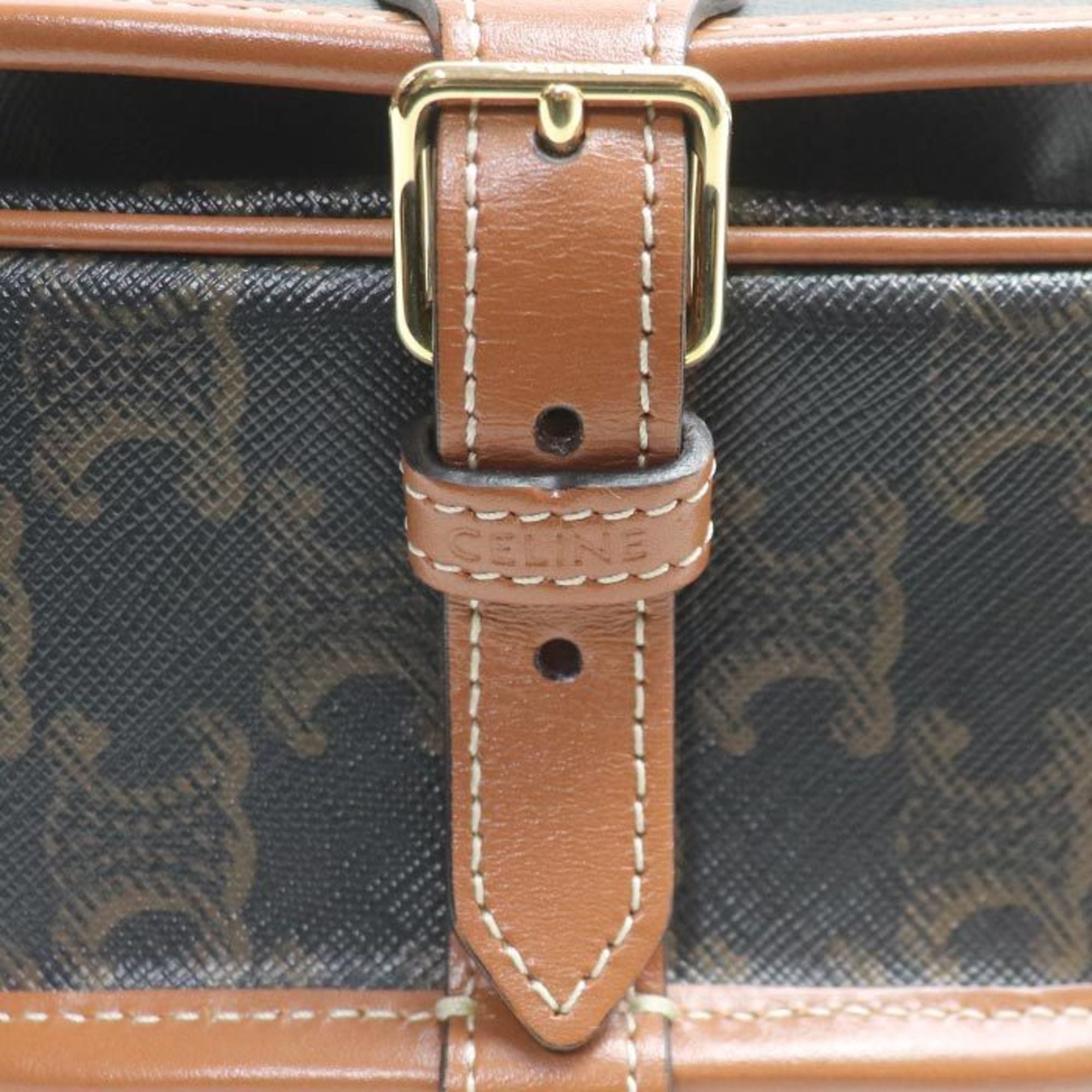 Celine Brown Canvas Leather Shoulder Bag