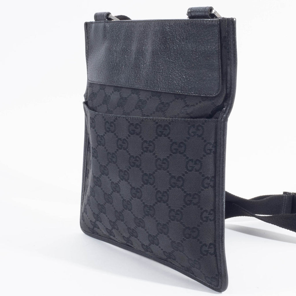 Gucci Gg Canvas Black Gg Canvas Leather Shoulder Bag (Pre-Owned)
