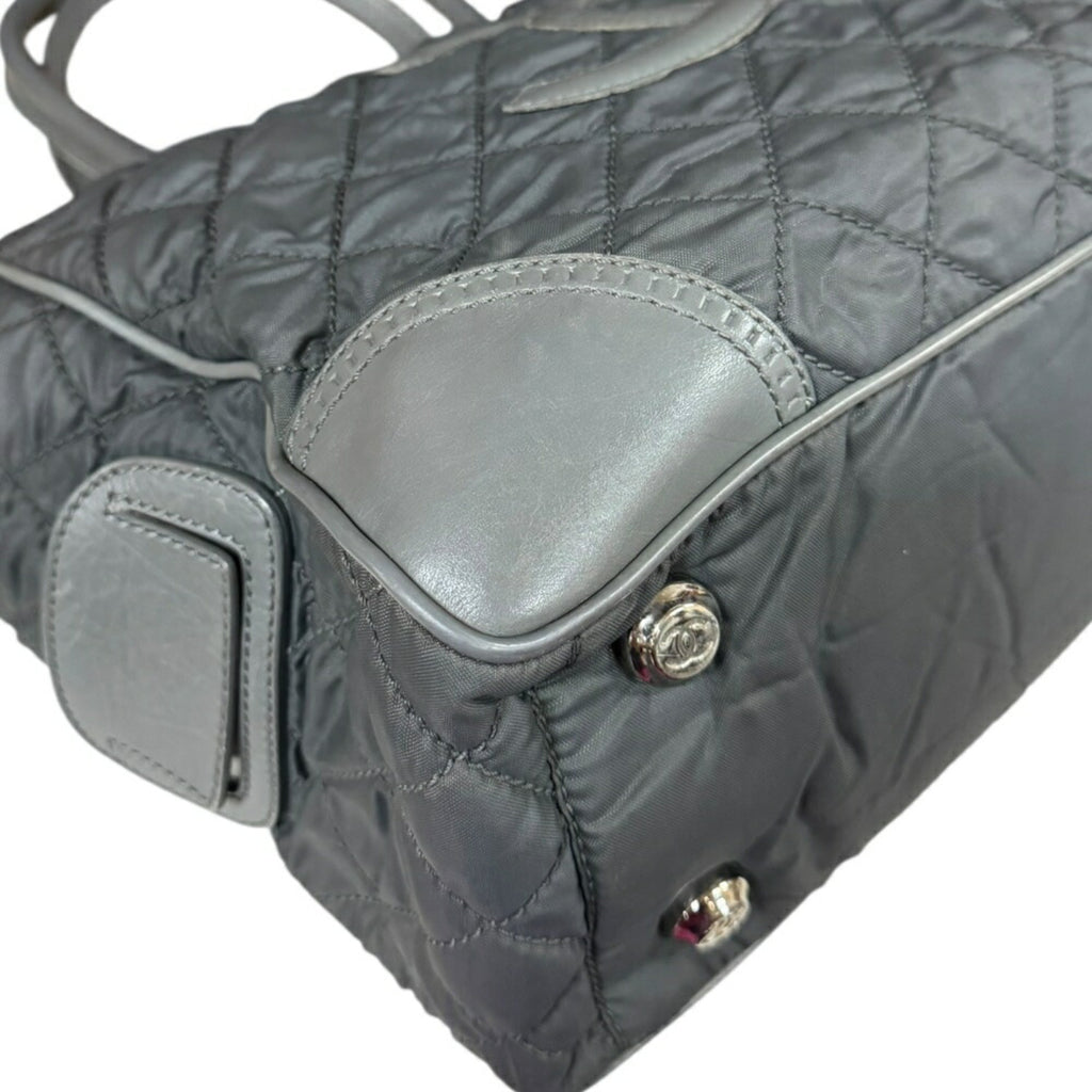 Chanel Gray Nylon Leather Tote Bag