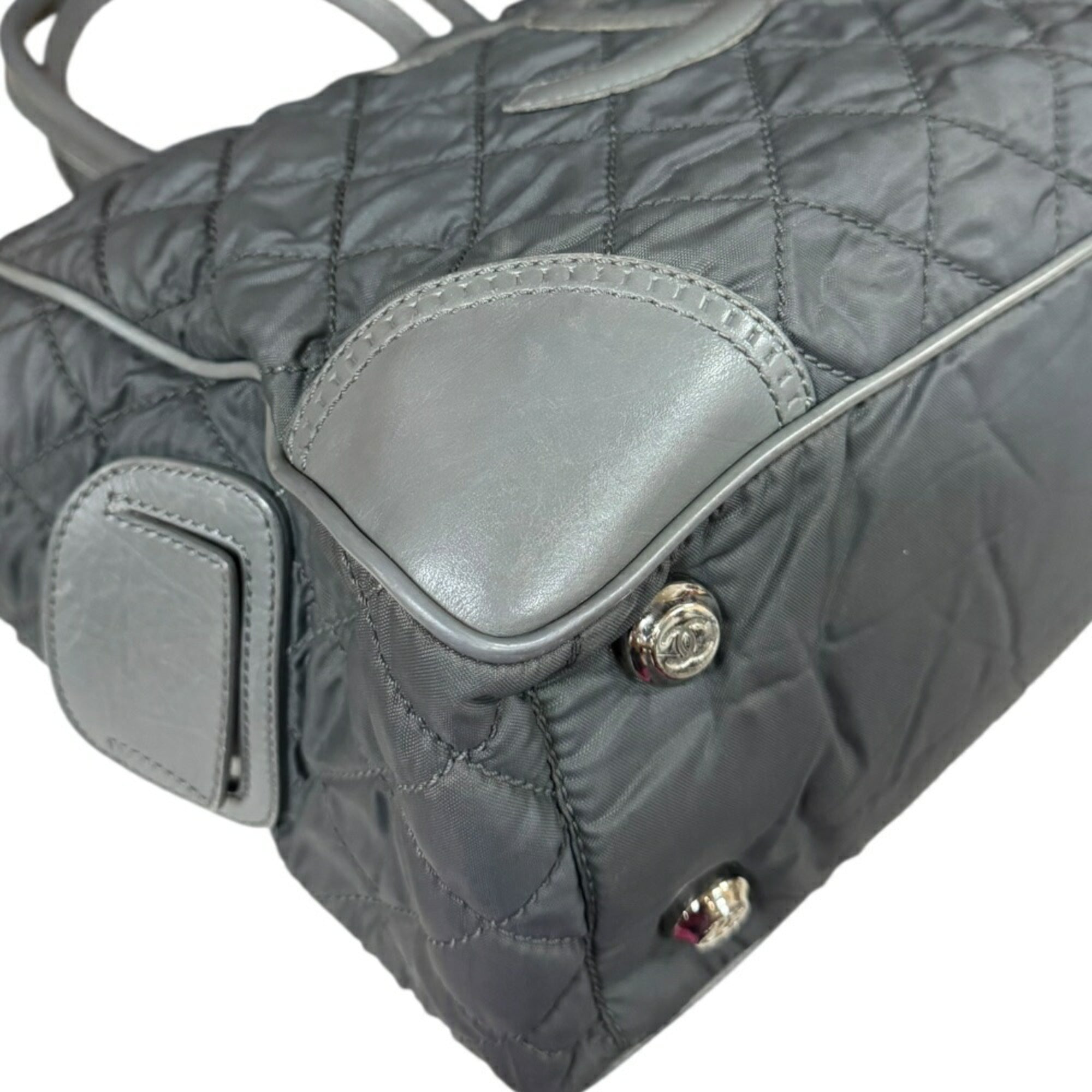 Chanel Gray Nylon Leather Tote Bag