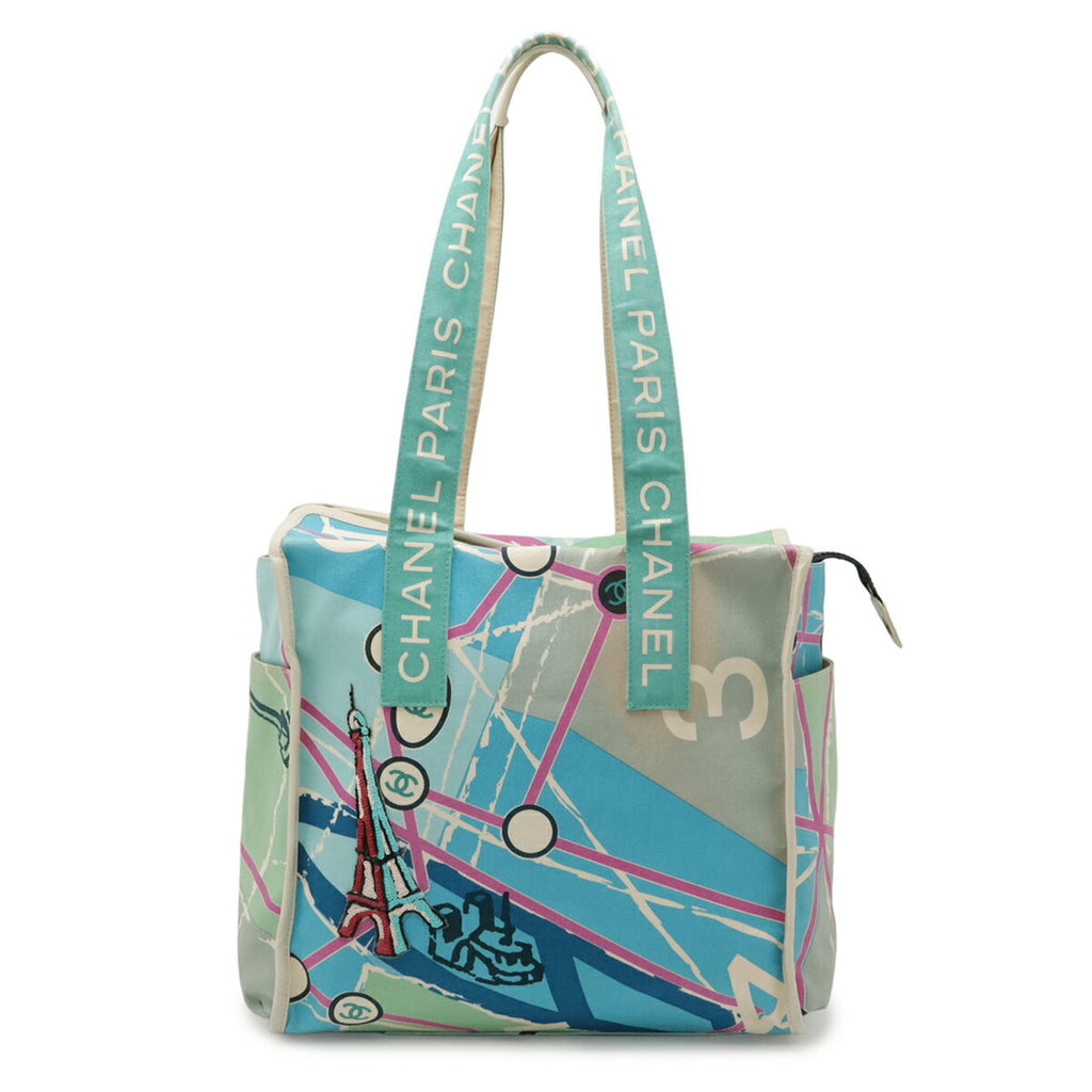 Chanel Blue Blue Green Multi-Color Canvas Shoulder Bag Tote Bag