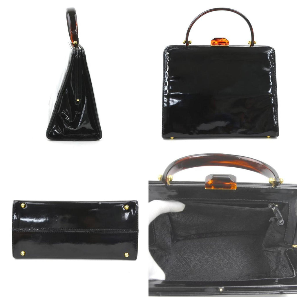 Bottega Veneta Black Brown Patent Leather Plastic Handbag