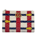 Gucci Ivory Navy Red Color Leather Clutch Bag (Pre-Owned)