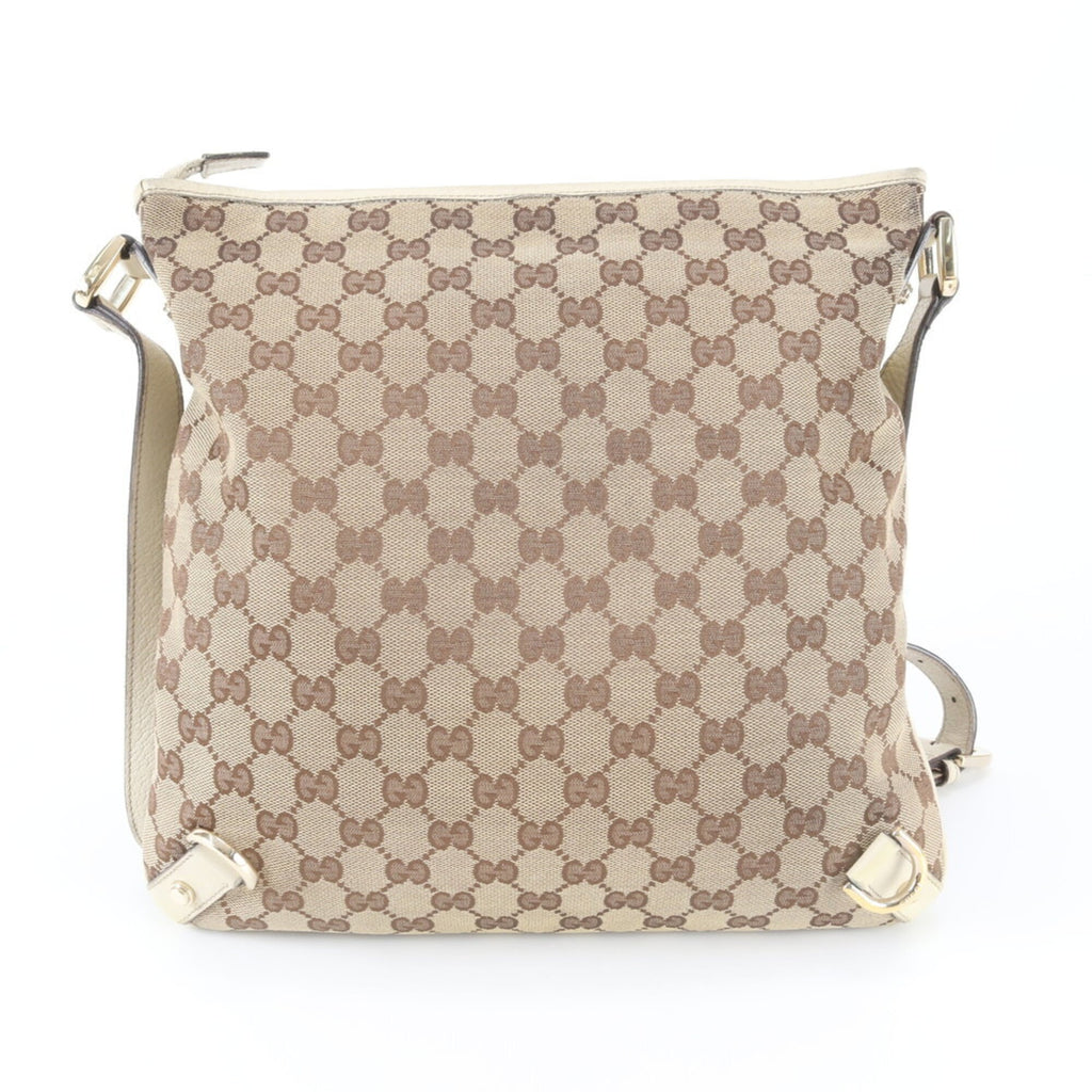 Gucci Beige Ivory Leather Canvas Handbag Shoulder Bag Tote Bag (Pre-Owned)