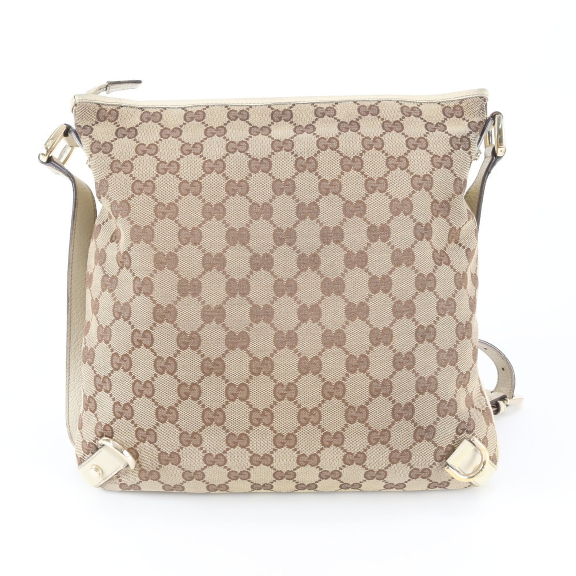 Gucci Beige Ivory Leather Canvas Handbag Shoulder Bag Tote Bag (Pre-Owned)