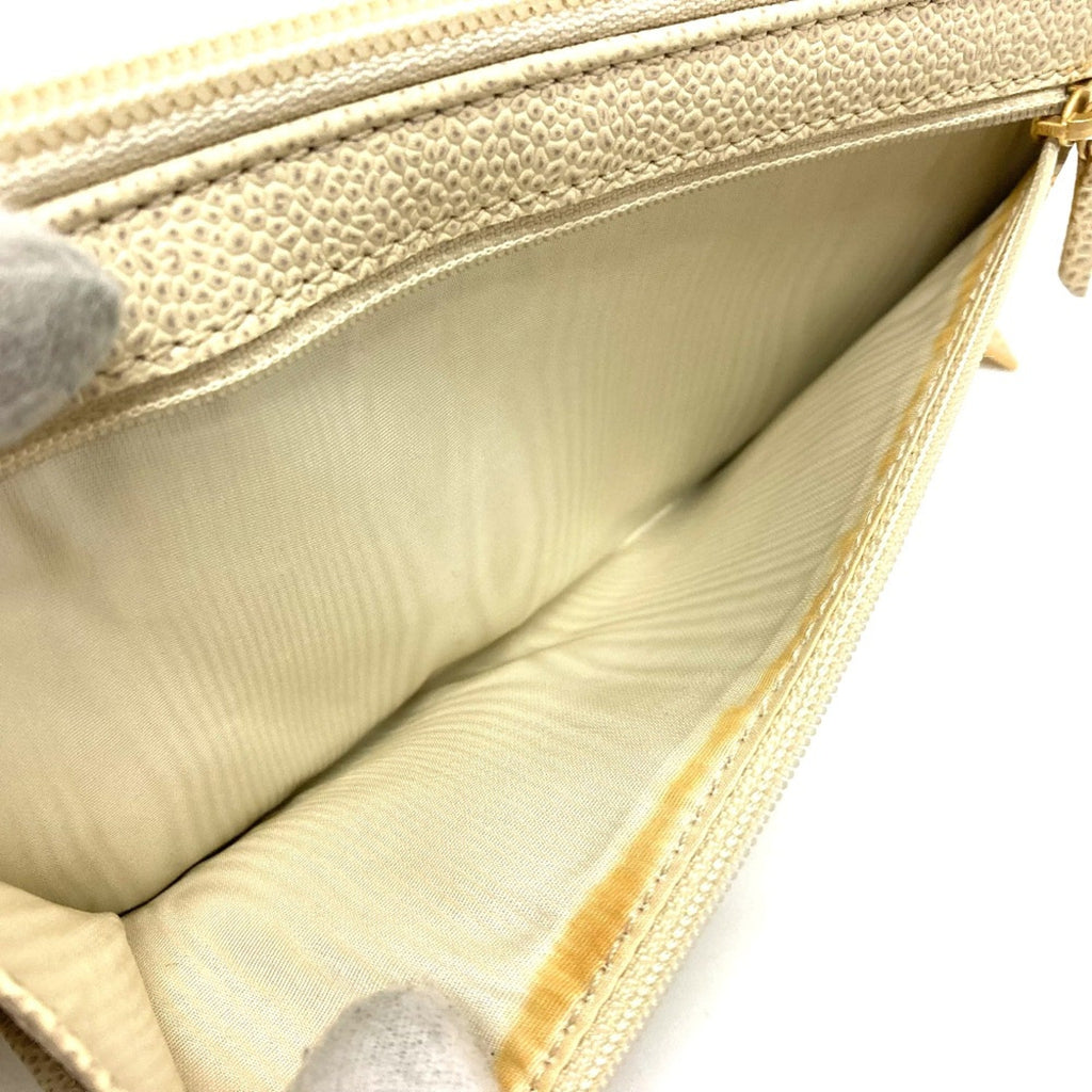 Chanel Beige Leather Long Wallet (Bi-Fold)