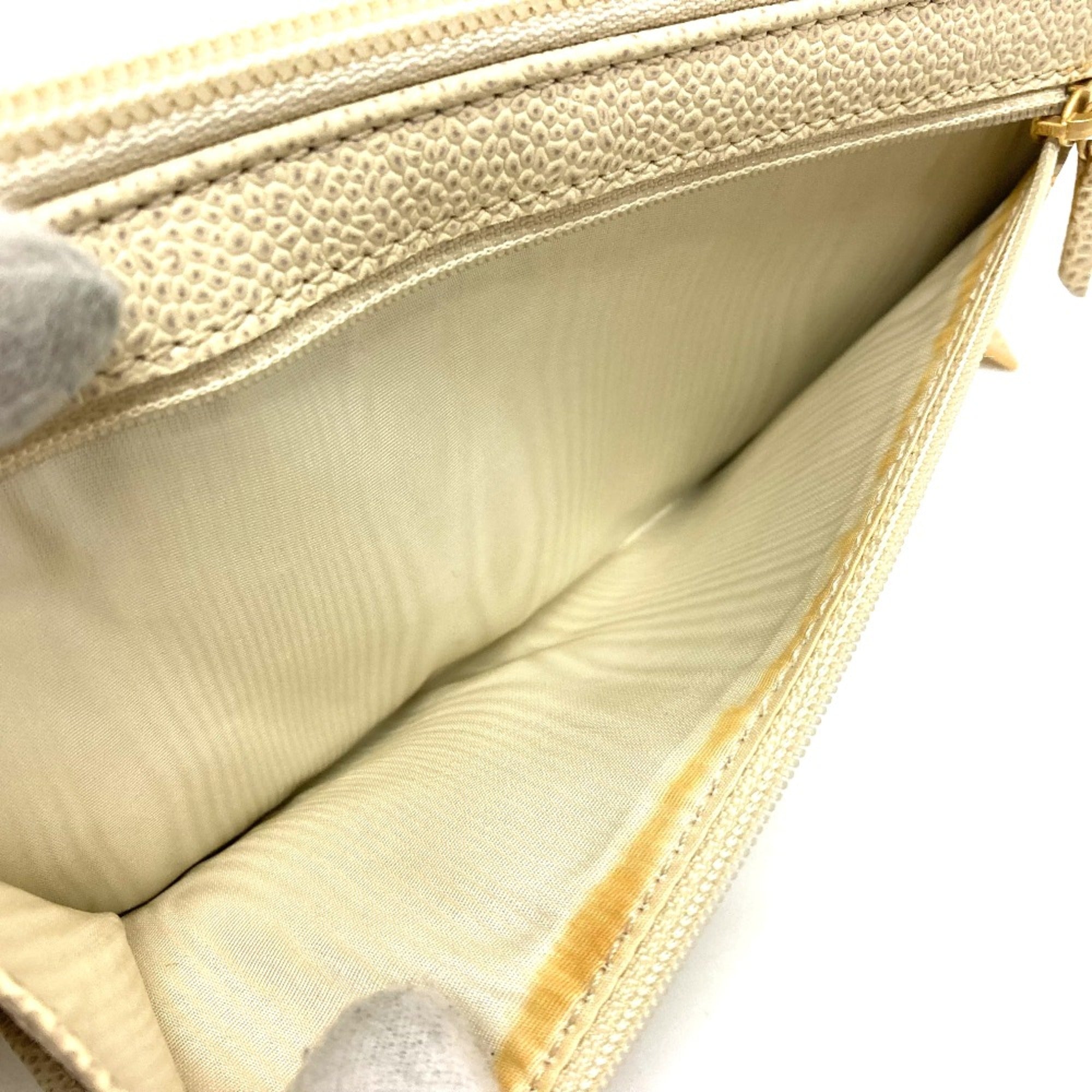 Chanel Beige Leather Long Wallet (Bi-Fold)