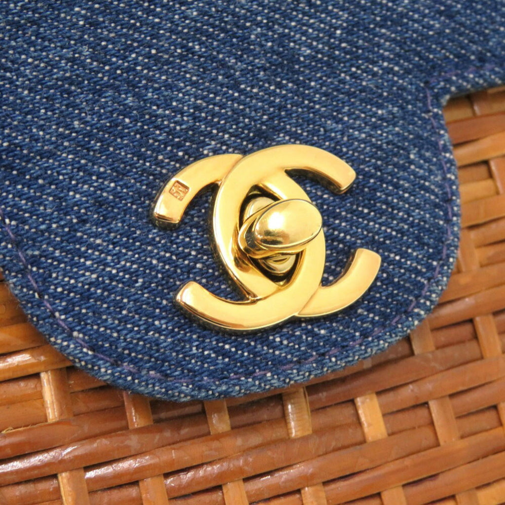 Chanel Navy Straw Leather Shoulder Bag