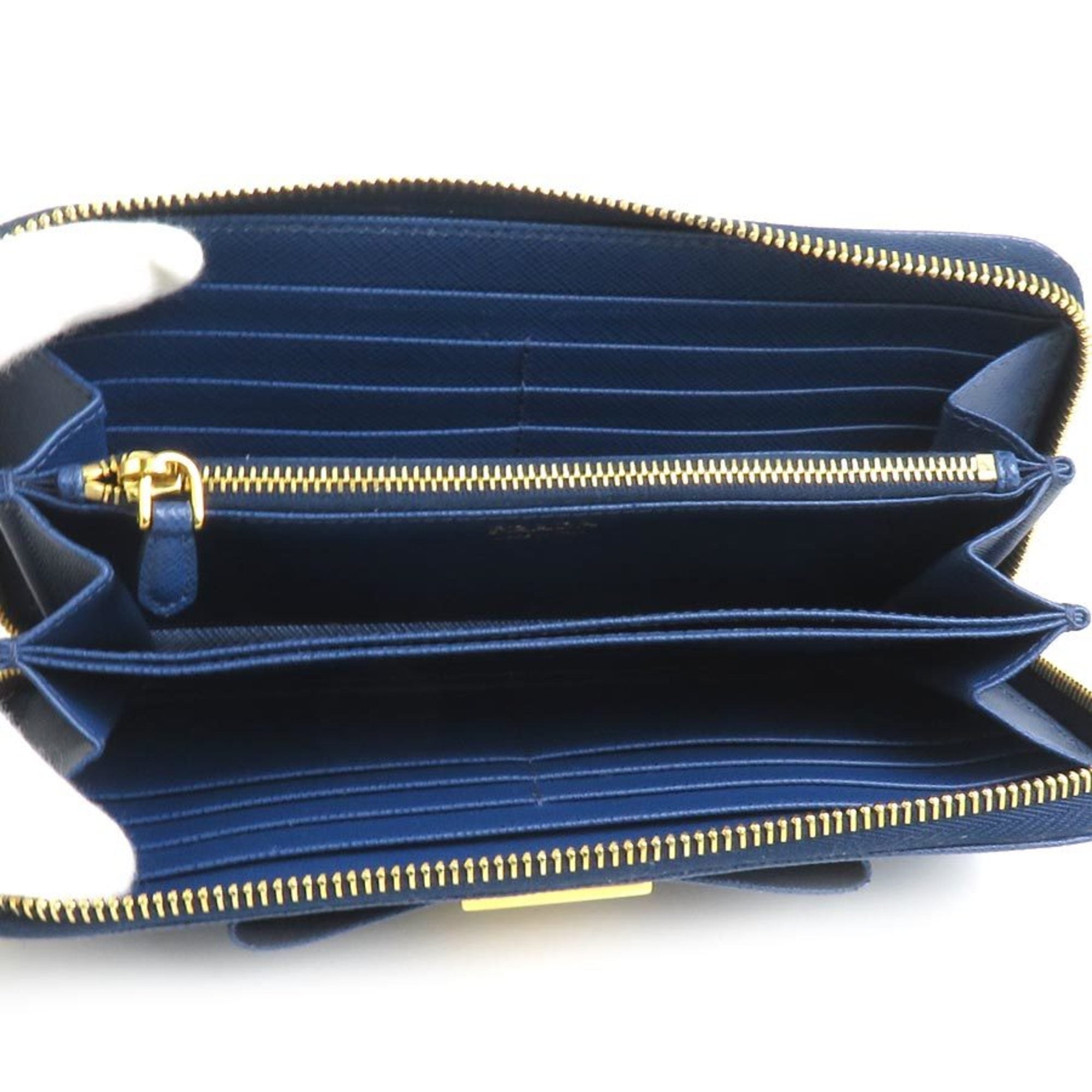 Prada Blue Leather Long Wallet (Bi-Fold)