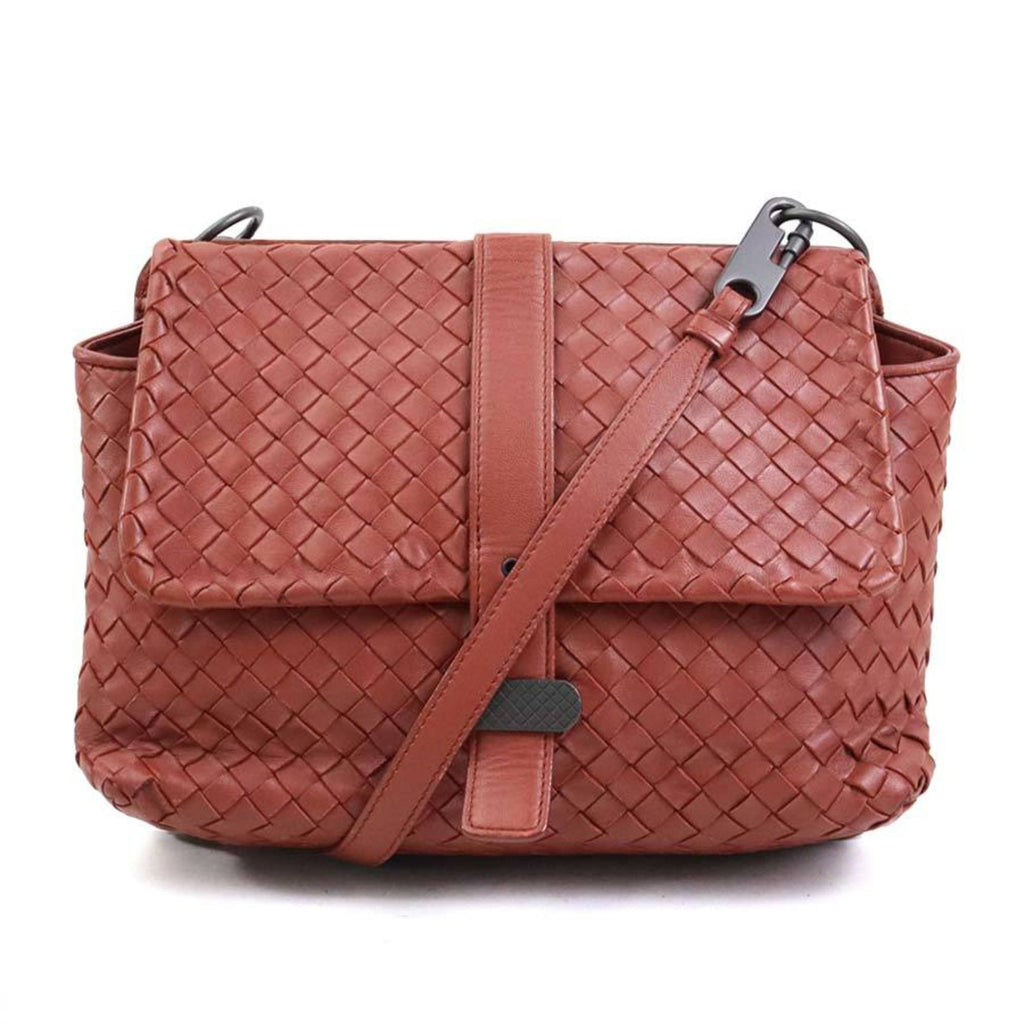 Bottega Veneta Red Brown Leather Shoulder Bag