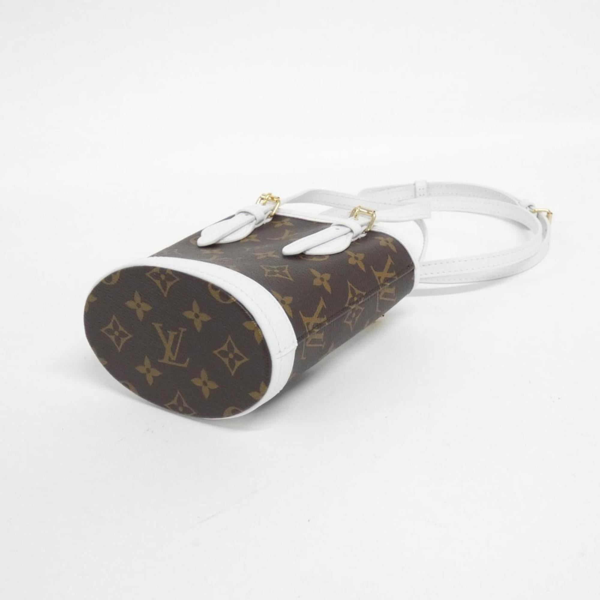 Louis Vuitton Blanc Marron Coated Canvas Leather Handbag