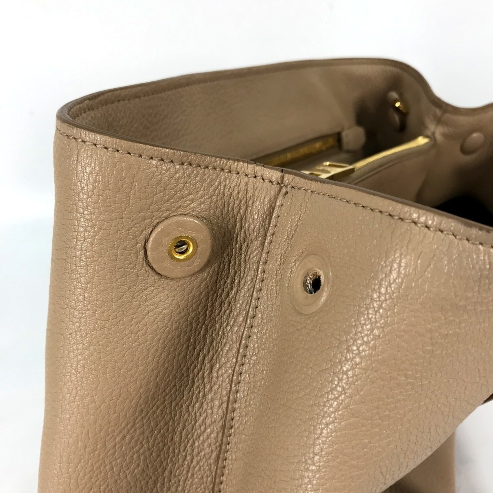 Prada Beige Leather Handbag Shoulder Bag Tote Bag