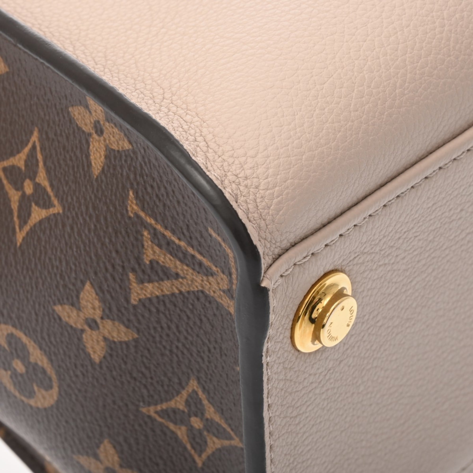 Louis Vuitton Brown Grayish Monogram Canvas Leather Handbag Tote Bag