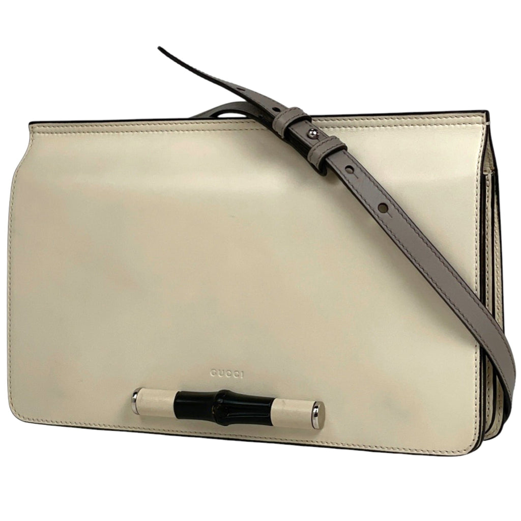Gucci Bamboo White Leather Shoulder Bag (Pre-Owned)