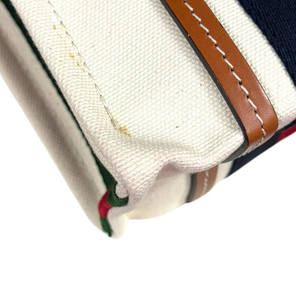 Gucci Navy Red Color White Canvas Shoulder Bag (Pre-Owned)