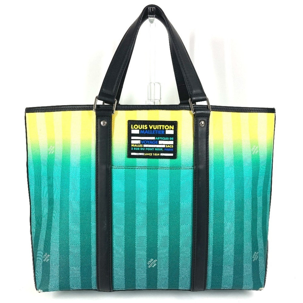 Louis Vuitton Black Green Yellow Leather Canvas Handbag Shoulder Bag Tote Bag