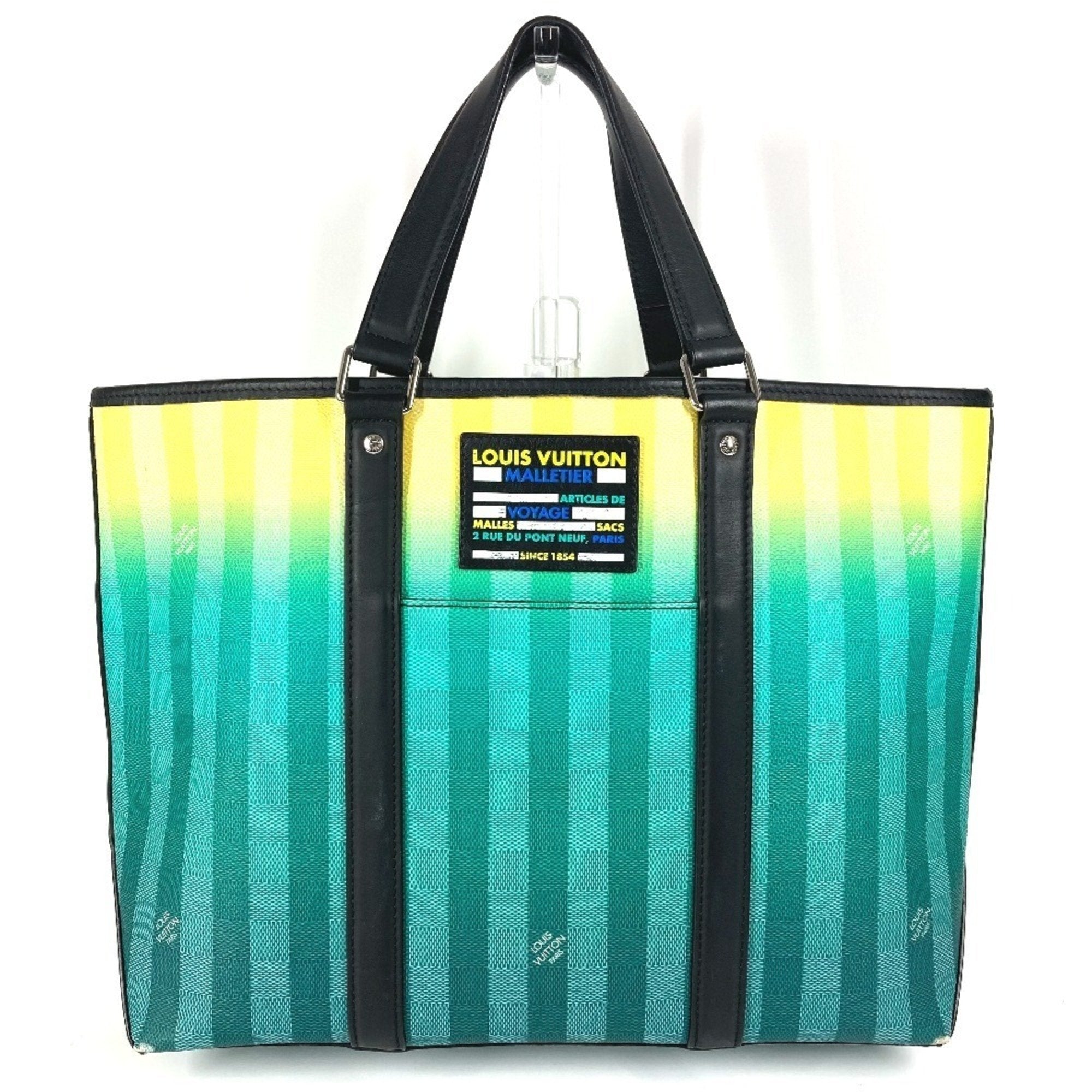Louis Vuitton Black Green Yellow Leather Canvas Handbag Shoulder Bag Tote Bag
