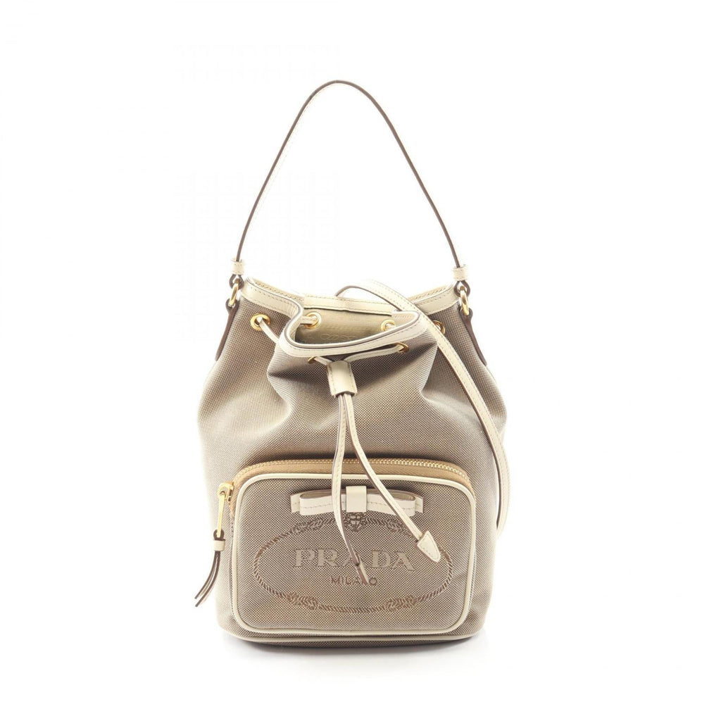 Prada Beige White Canvas Leather Handbag