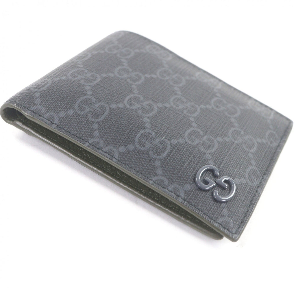 Gucci Gray Khaki Gg Canvas Leather Wallet (Bi-Fold) (Pre-Owned)