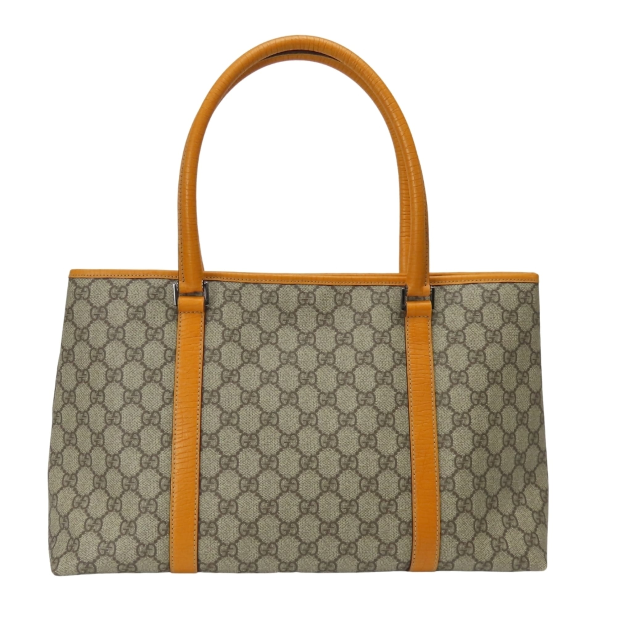 Gucci Beige Orange Gg Supreme Canvas Leather Tote Bag (Pre-Owned)