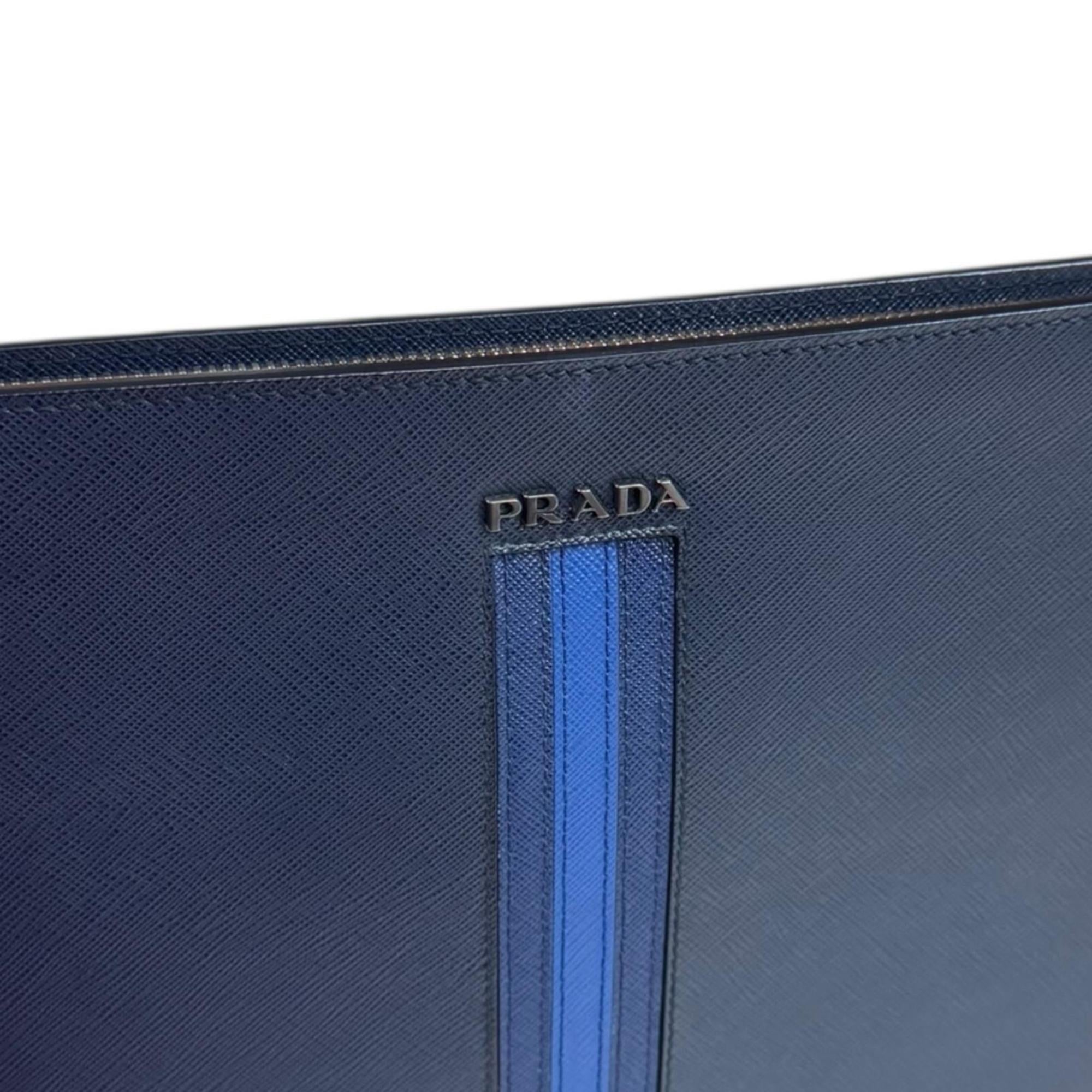Prada Blue Navy Leather Clutch Bag