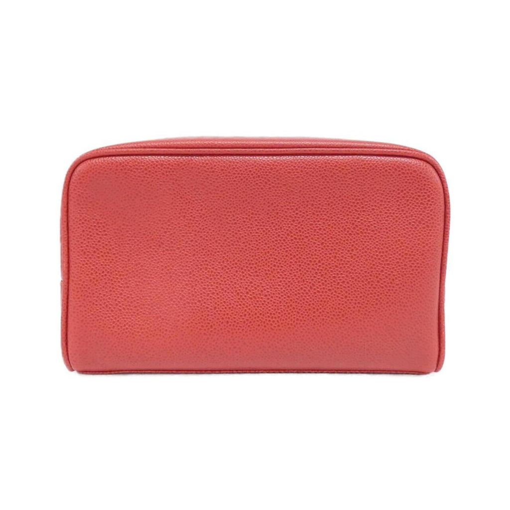 Chanel Red Color Grained Calfskin Pouch