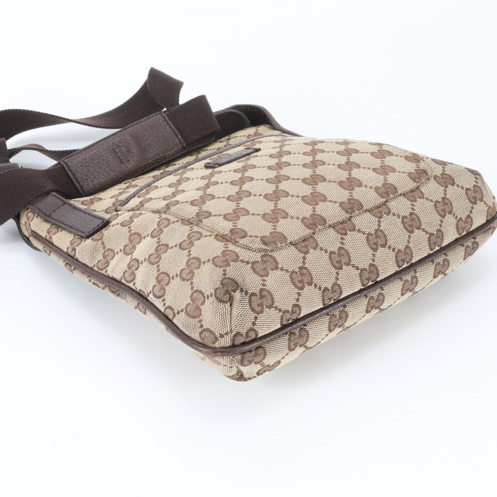 Gucci Brown Leather Canvas Messenger Bag Shoulder Bag (Pre-Owned)