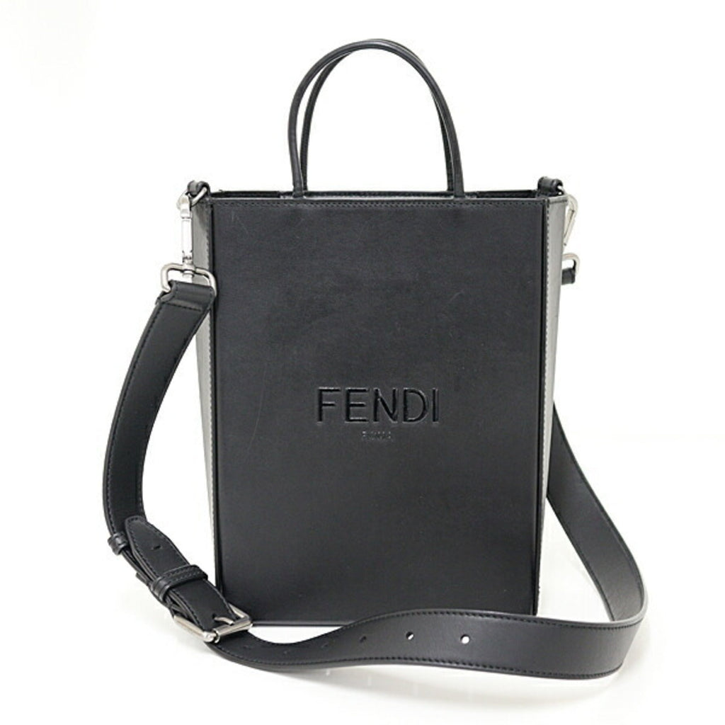 Fendi Black Leather Handbag Shopping Bag Shoulder Bag