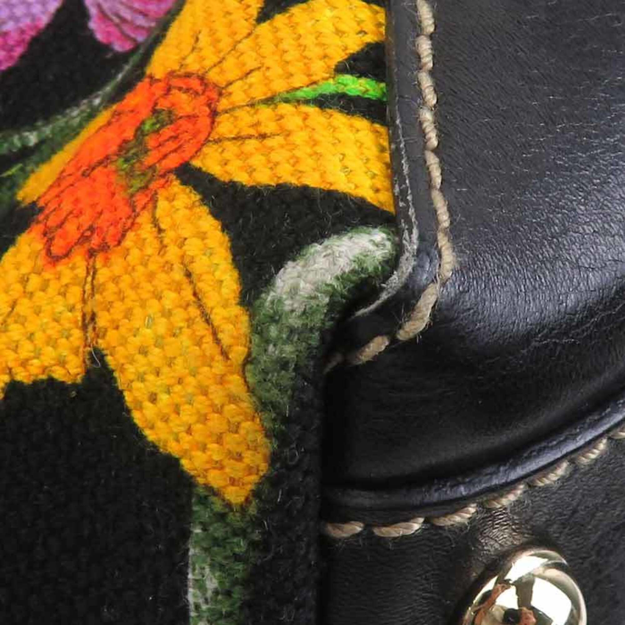 Gucci Black Multi-Color Canvas Leather Handbag (Pre-Owned)
