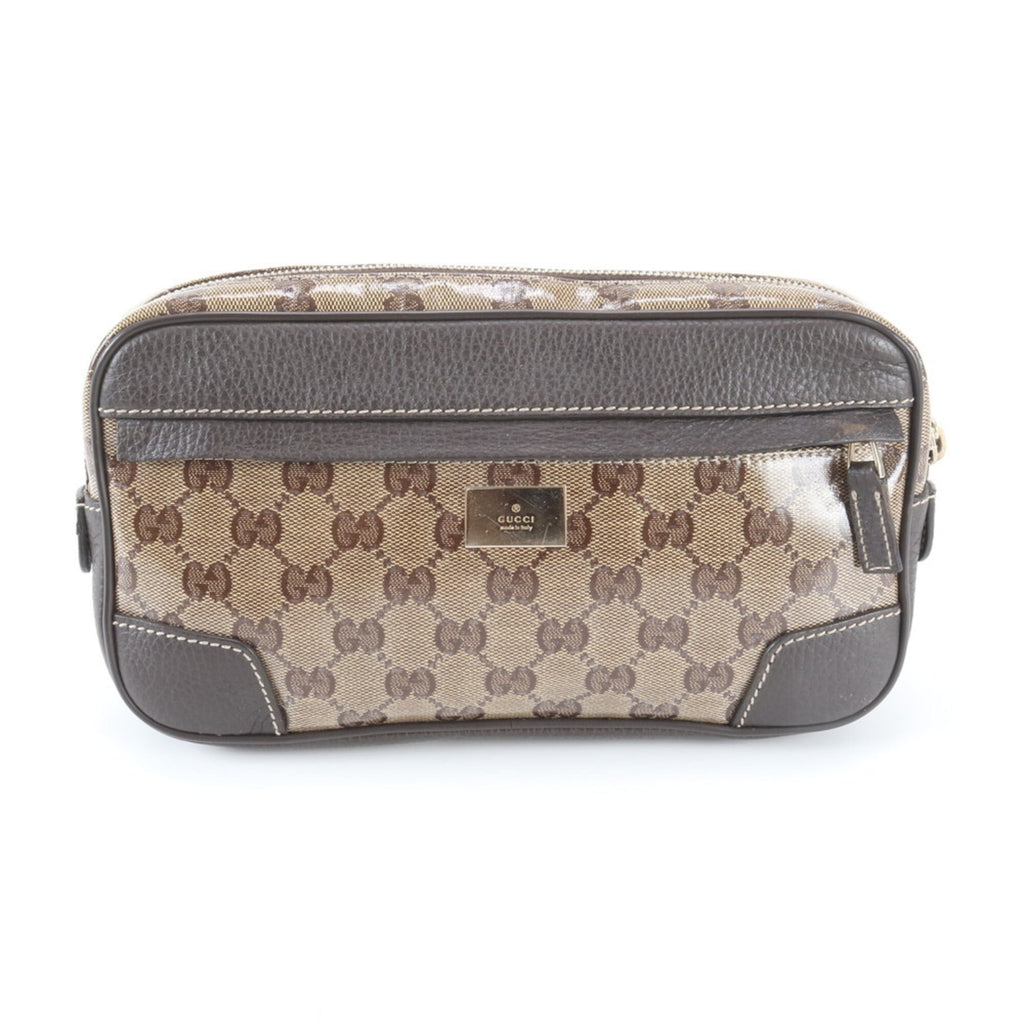 Gucci Beige Dark Brown Leather Coated Canvas Fanny Pack Pouch Sling Bag (Pre-Owned)