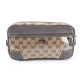 Gucci Beige Dark Brown Leather Coated Canvas Fanny Pack Pouch Sling Bag (Pre-Owned)