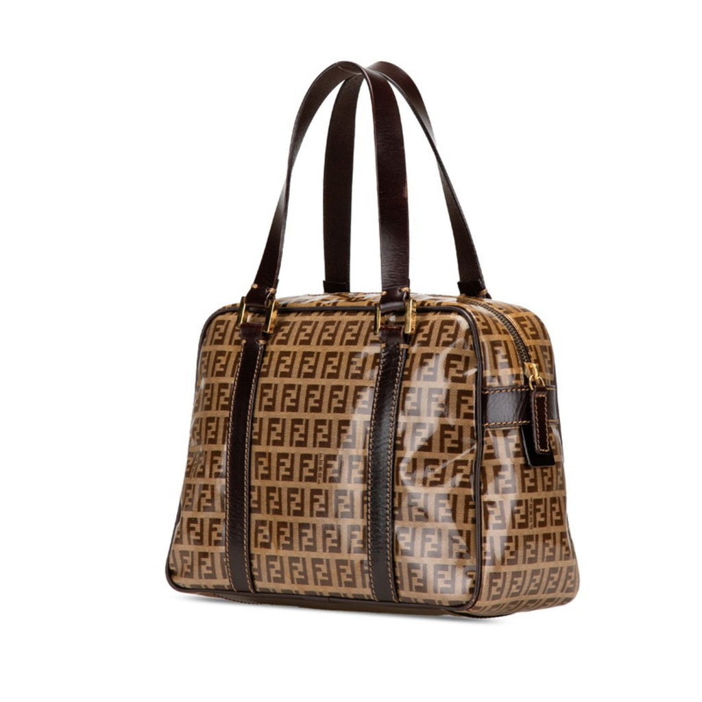Fendi Brown Leather Canvas Handbag