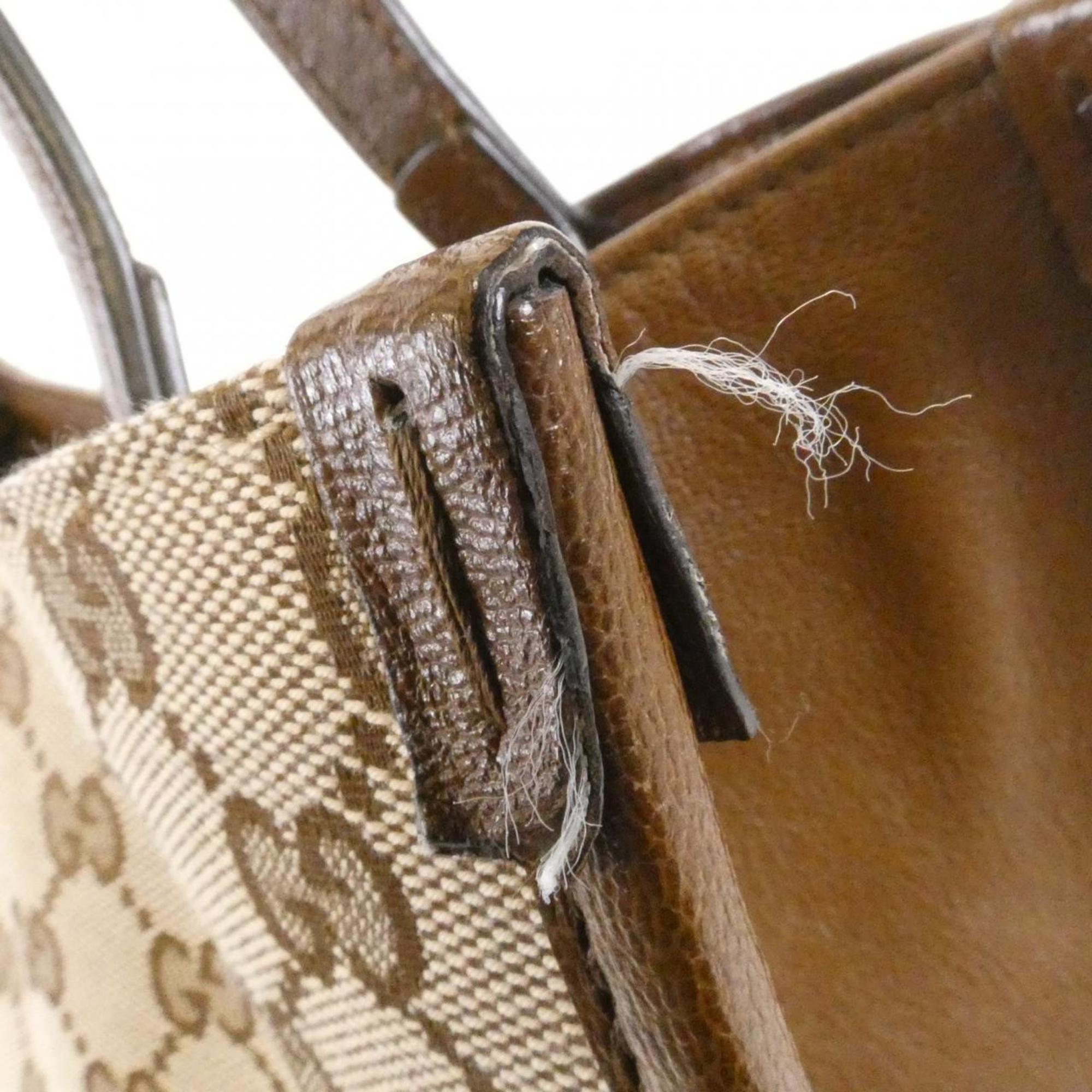 Gucci Beige Brown Gg Canvas Leather Handbag (Pre-Owned)
