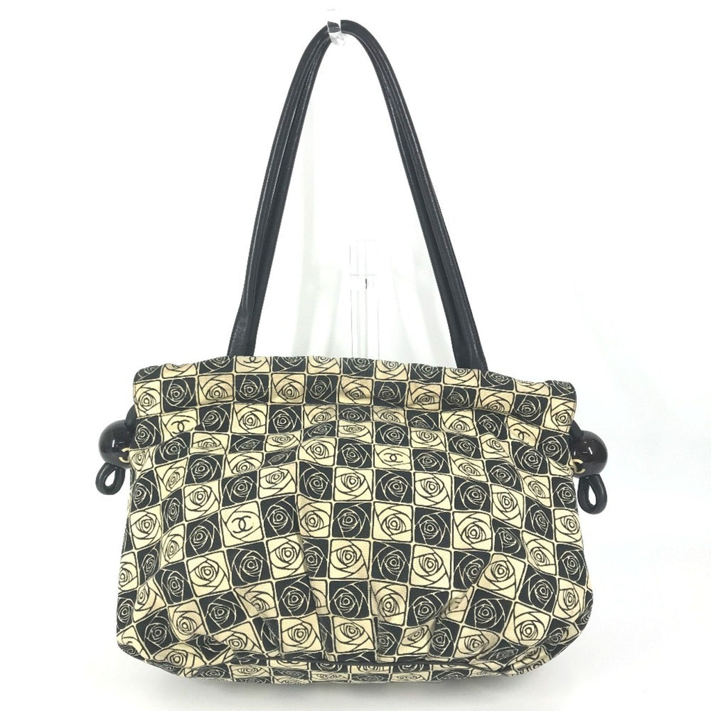 Chanel Camellia Black White Canvas Shoulder Bag Tote Bag