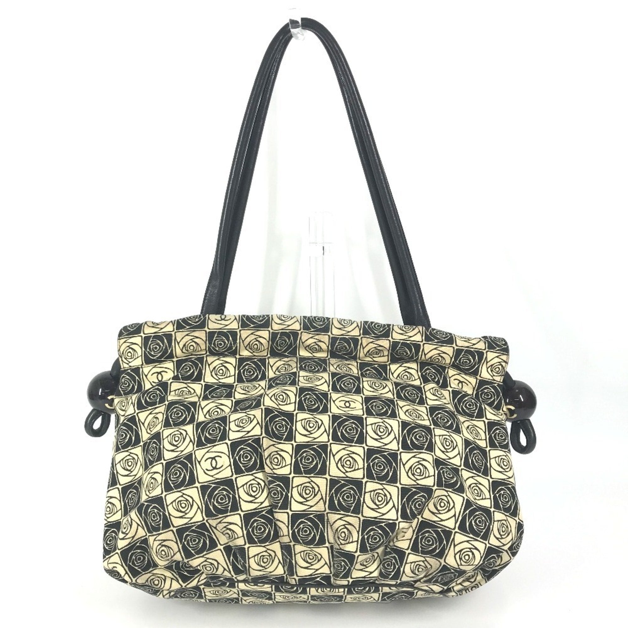 Chanel Camellia Black White Canvas Shoulder Bag Tote Bag
