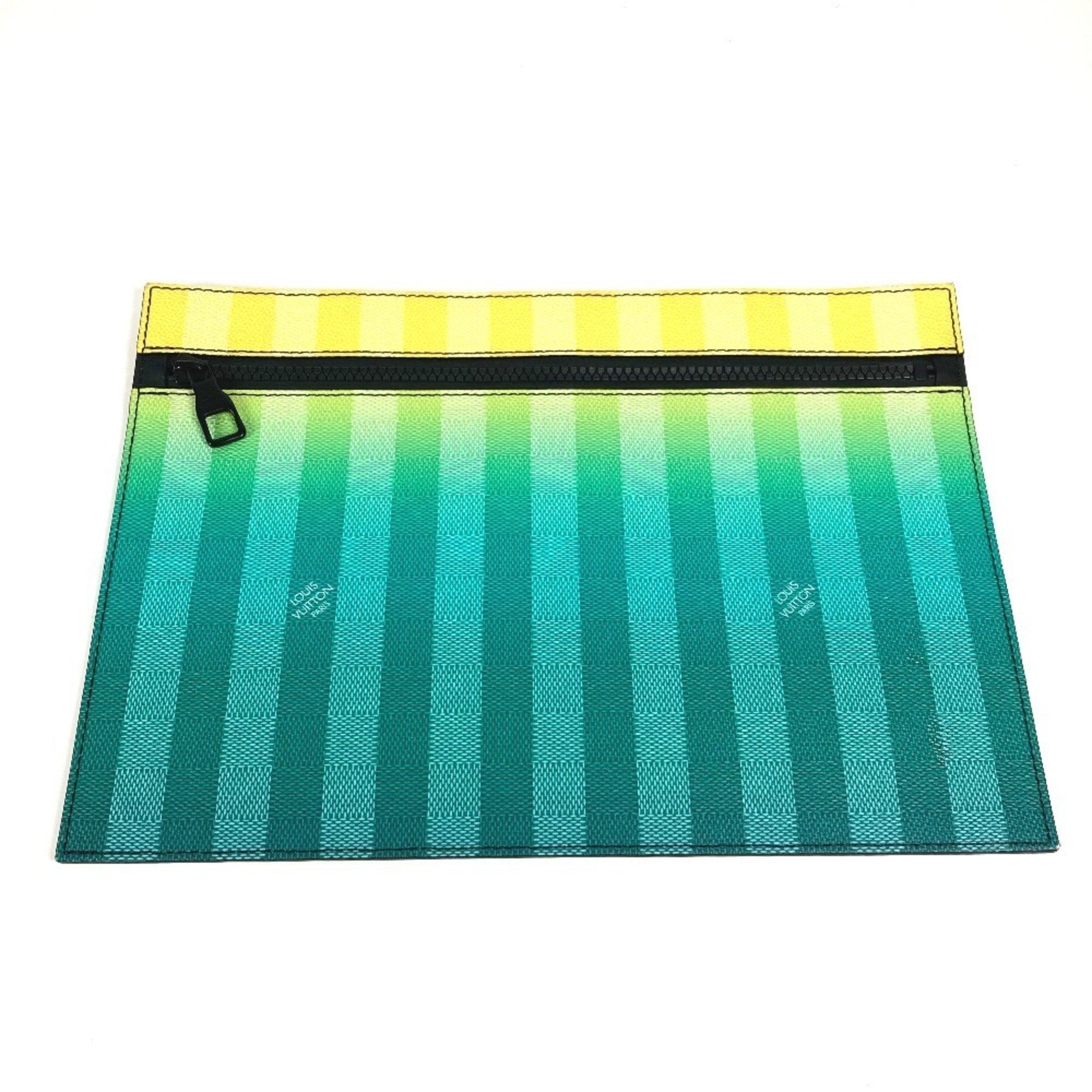 Louis Vuitton Black Green Yellow Leather Canvas Handbag Shoulder Bag Tote Bag