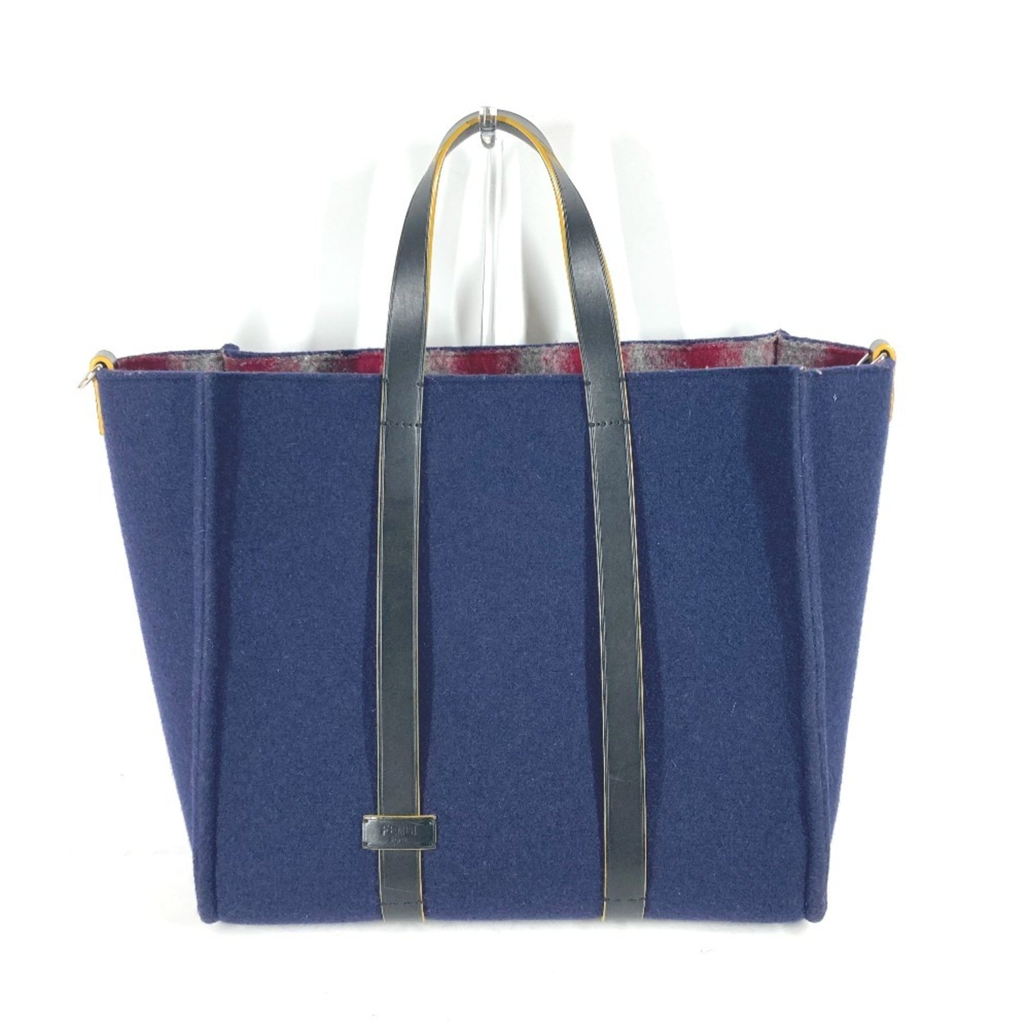 Fendi Navy Wool Shoulder Bag Tote Bag