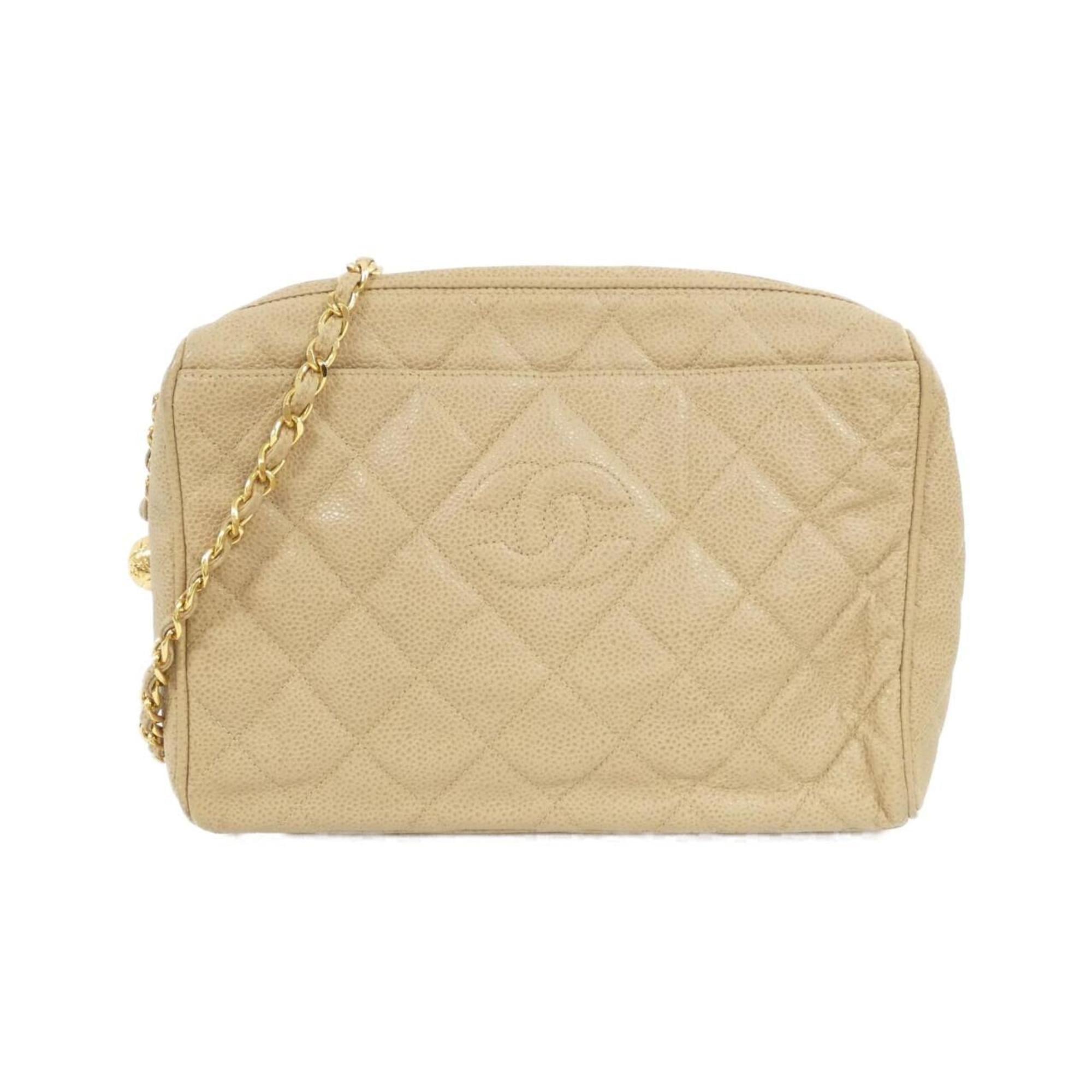 Chanel Beige Grained Calfskin Shoulder Bag