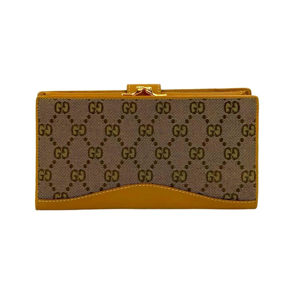 Gucci Beige Canvas Leather Long Wallet (Bi-Fold) (Pre-Owned)