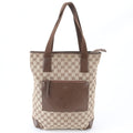 Gucci Beige Brown Leather Canvas Shoulder Bag Tote Bag (Pre-Owned)