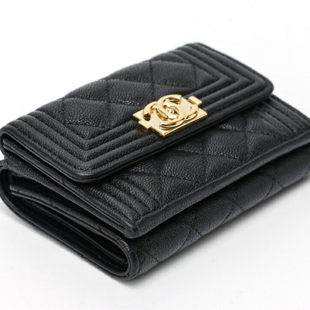 Chanel Black Grained Calfskin Wallet (Tri-Fold)