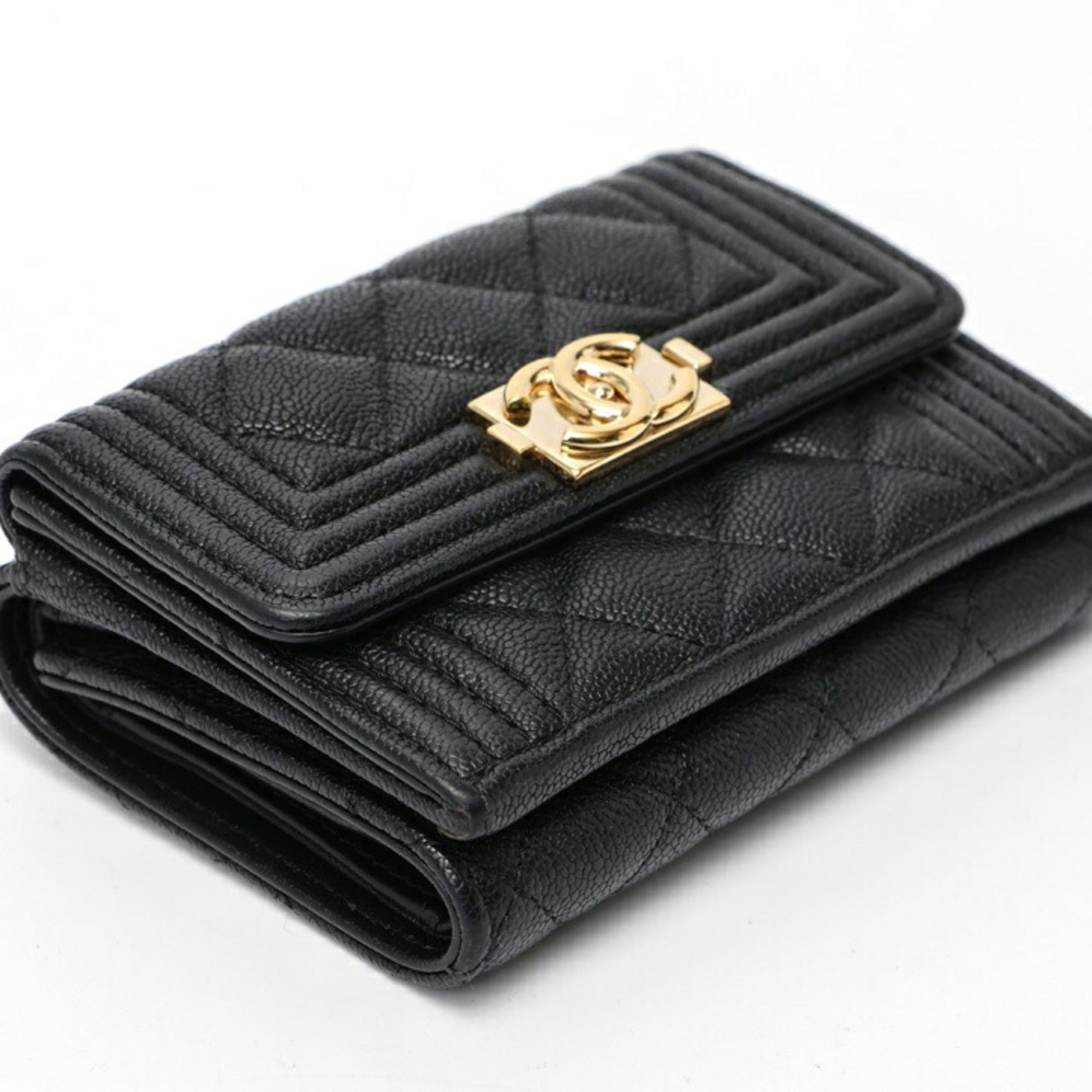 Chanel Black Grained Calfskin Wallet (Tri-Fold)