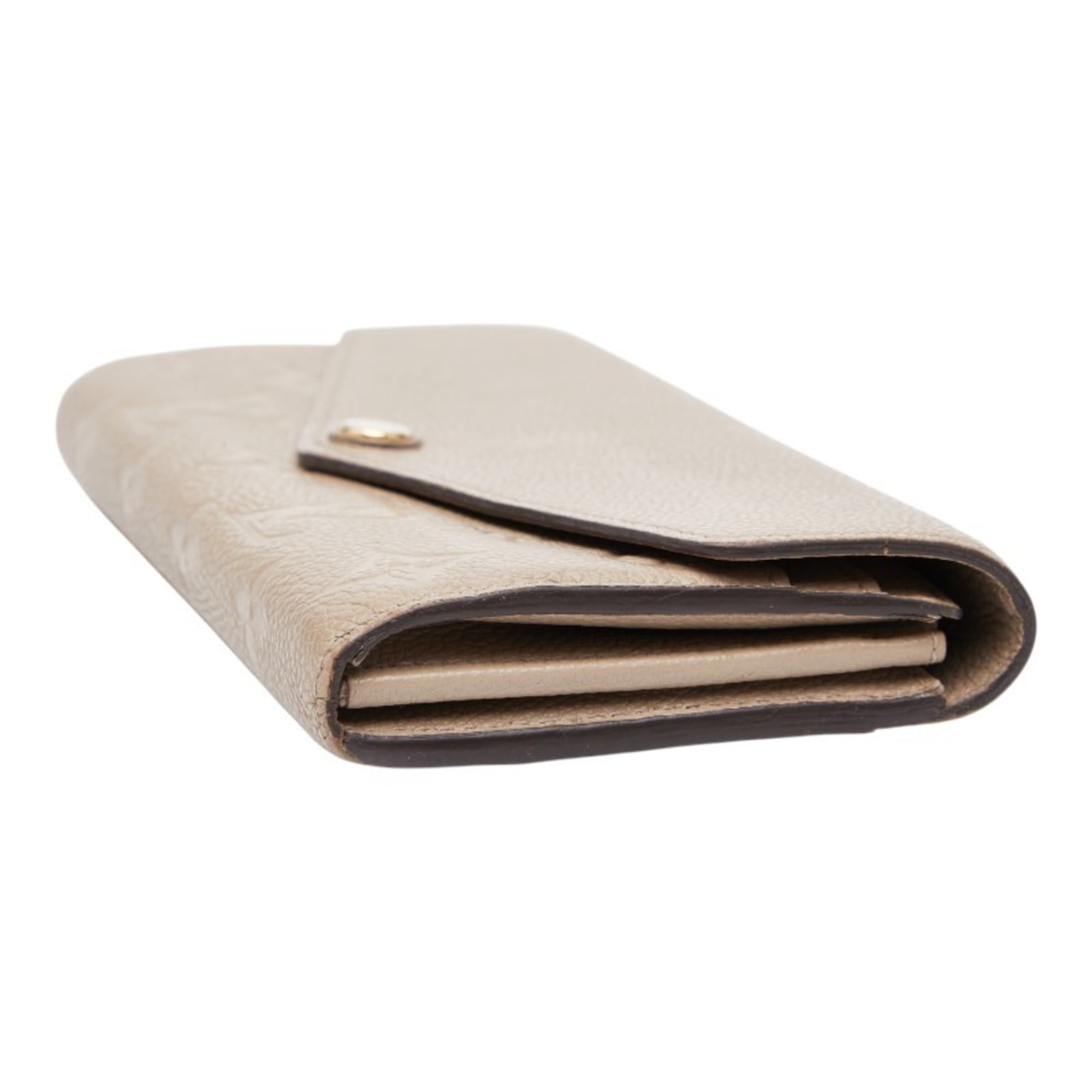 Louis Vuitton Beige Leather Long Wallet (Tri-Fold)